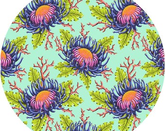 Quilting Cotton: FreeSpirit, Floral Reef, Friends & Anemones, Seafoam, 1/2 yard, Tula Pink