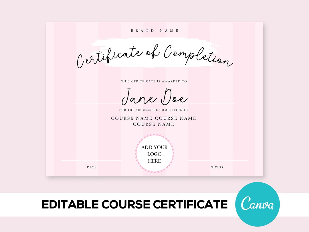 Editable Course Completion Certificate Template (canva) - Etsy