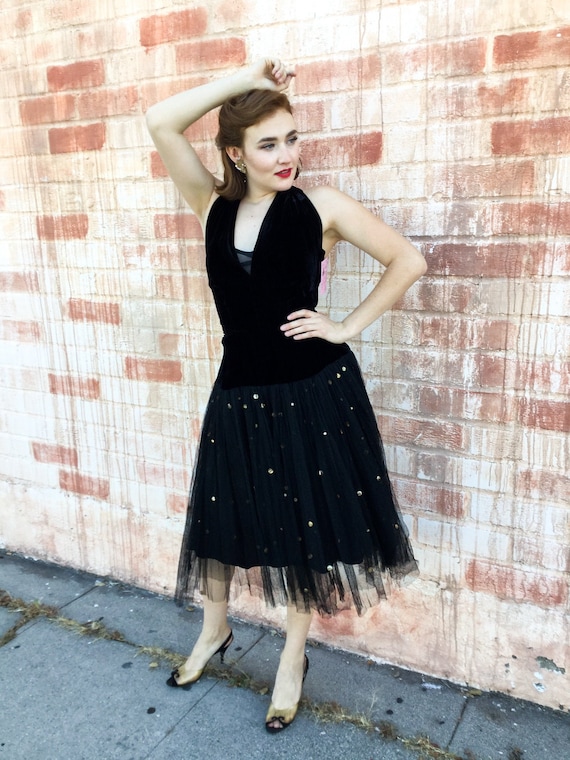 1950’s Black Velvet Tulle & Sequin Dress
