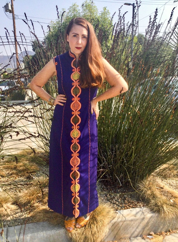 1970’s Navy Embroidered Maxi Dress