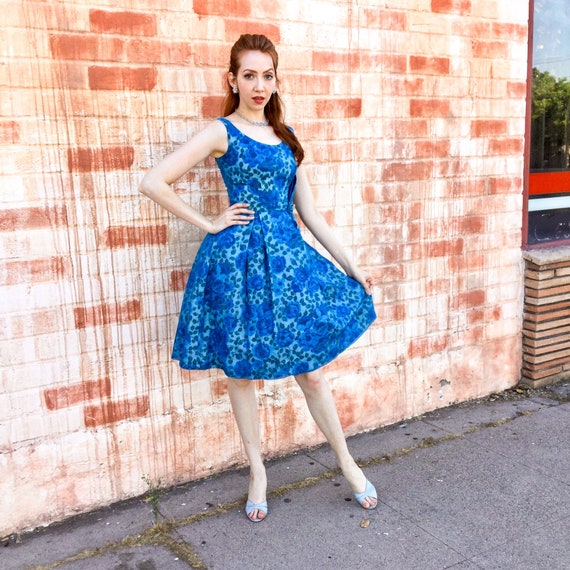 1960’s Blue Floral Cocktail Dress