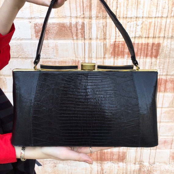 1950's Black and Gold Leather Shoulder Purse