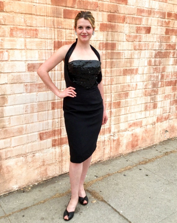 1950’s Sexy Black Sequin Halter Dress
