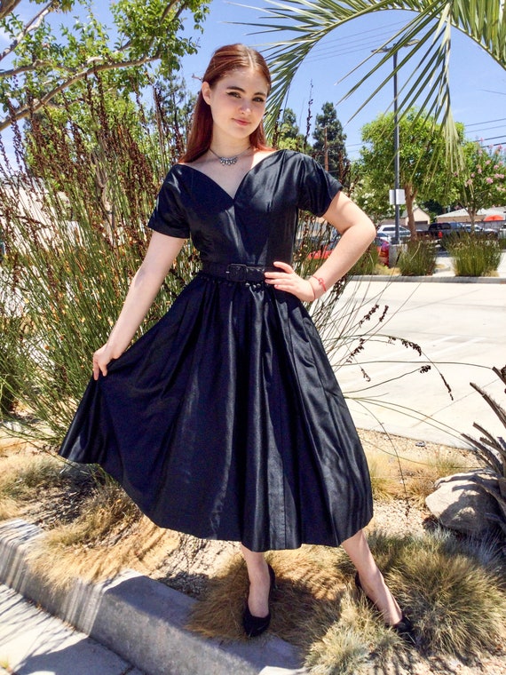 1950s Black Fit N Flare Cocktail Dress With Pom Pom Belt - Etsy