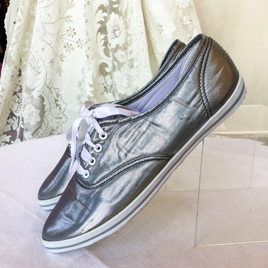 Silver Metallic Tennis Shoes Etsy