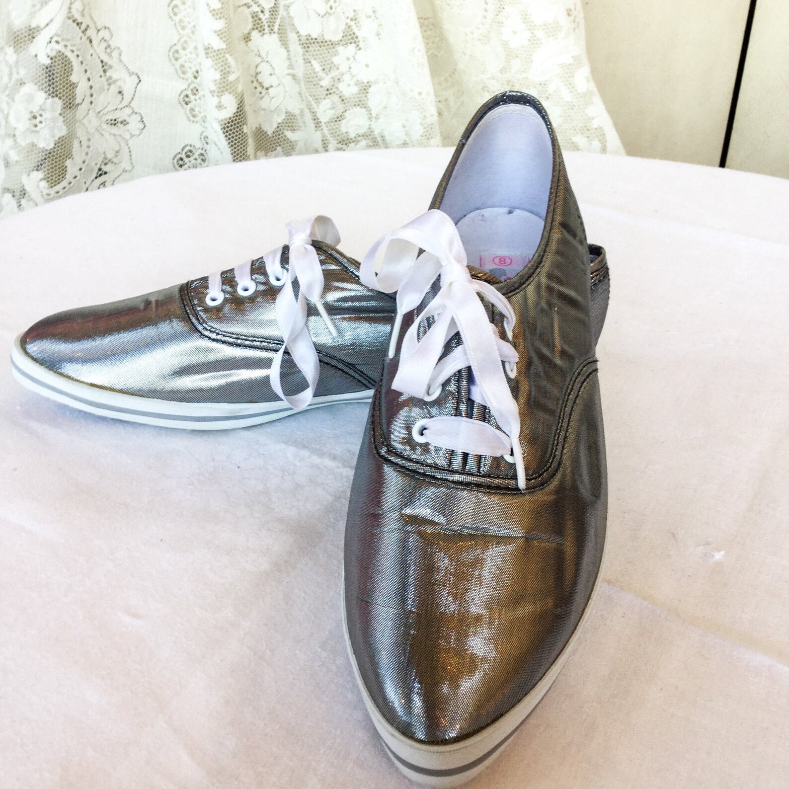 Silver Metallic Tennis Shoes Etsy