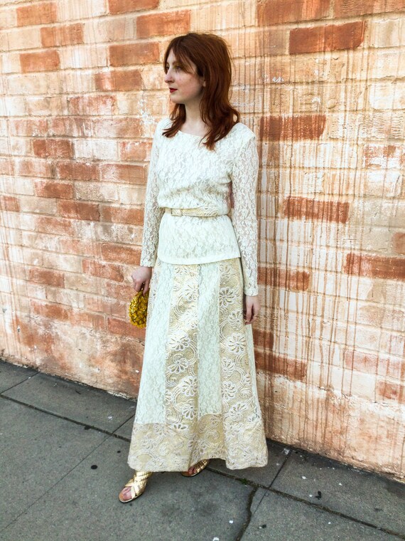 Gold skirt white lace top sales