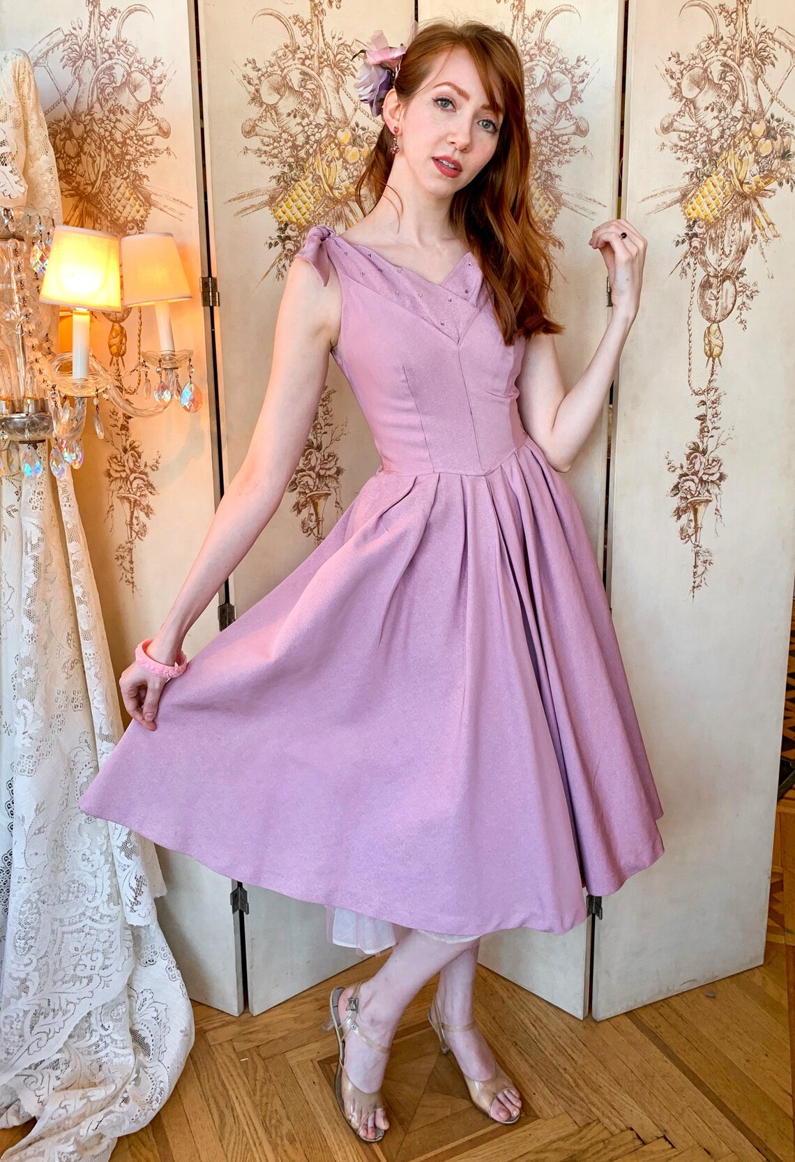 1950s Mauve Cocktail Dress Etsy
