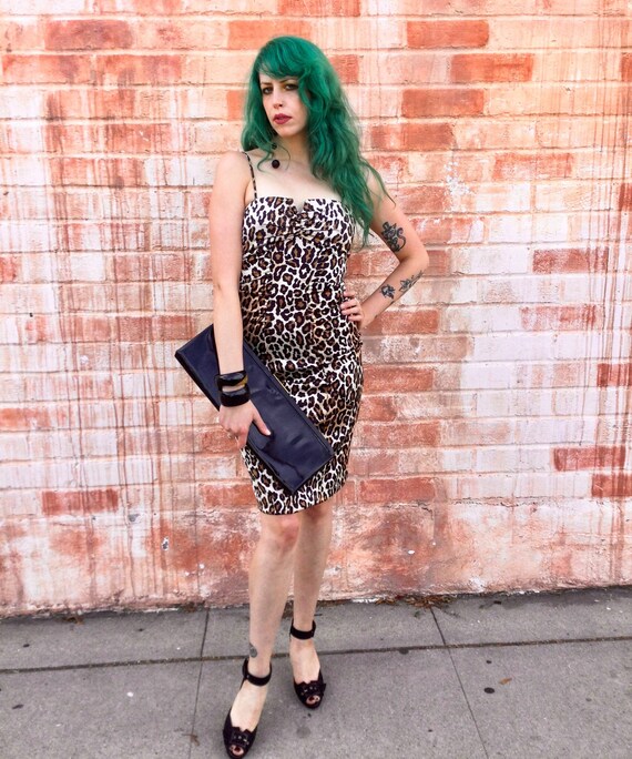 1990’s Stretch Satin Leopard Wiggle Dress