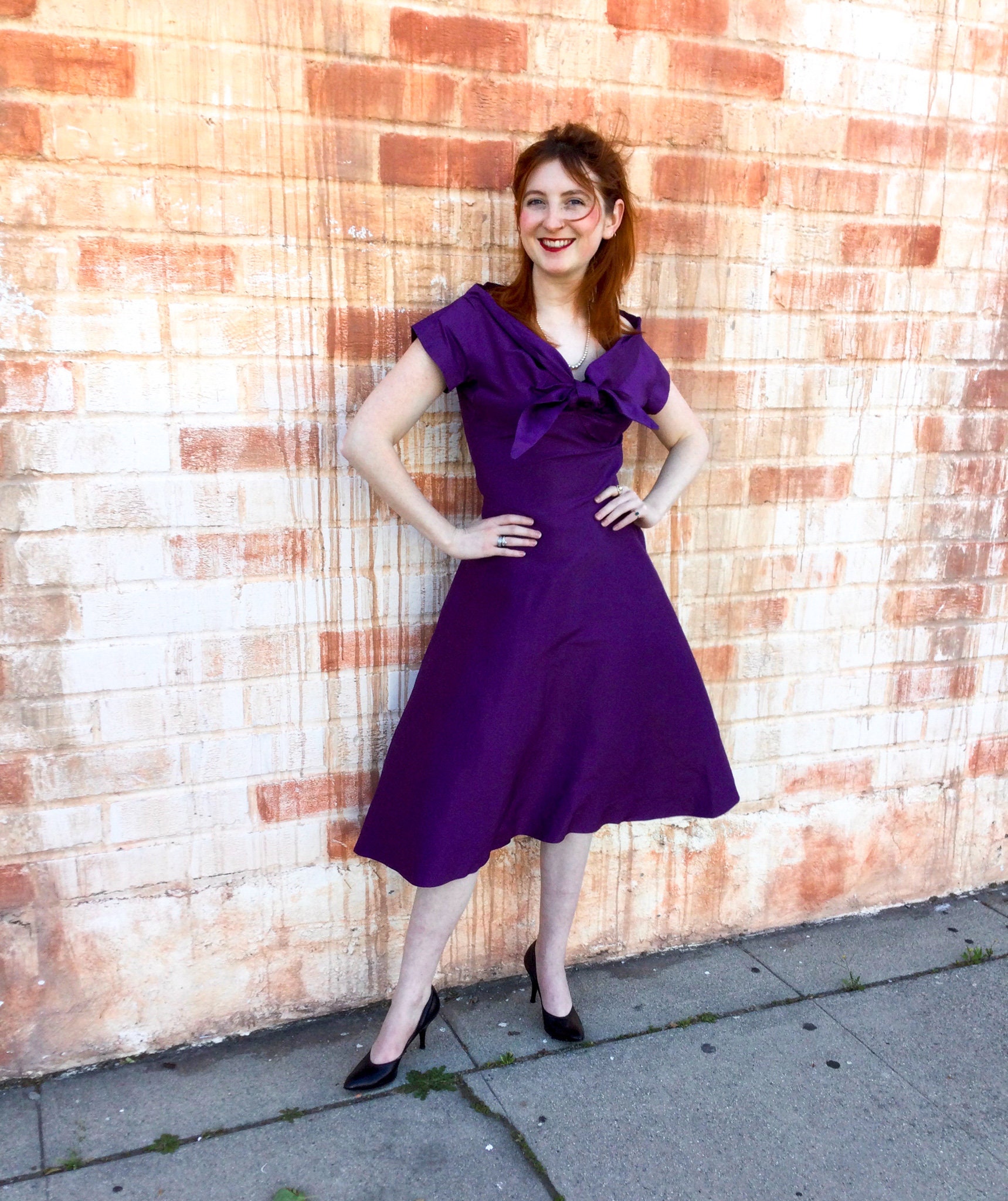 Purple fit and flare cocktail dress deals