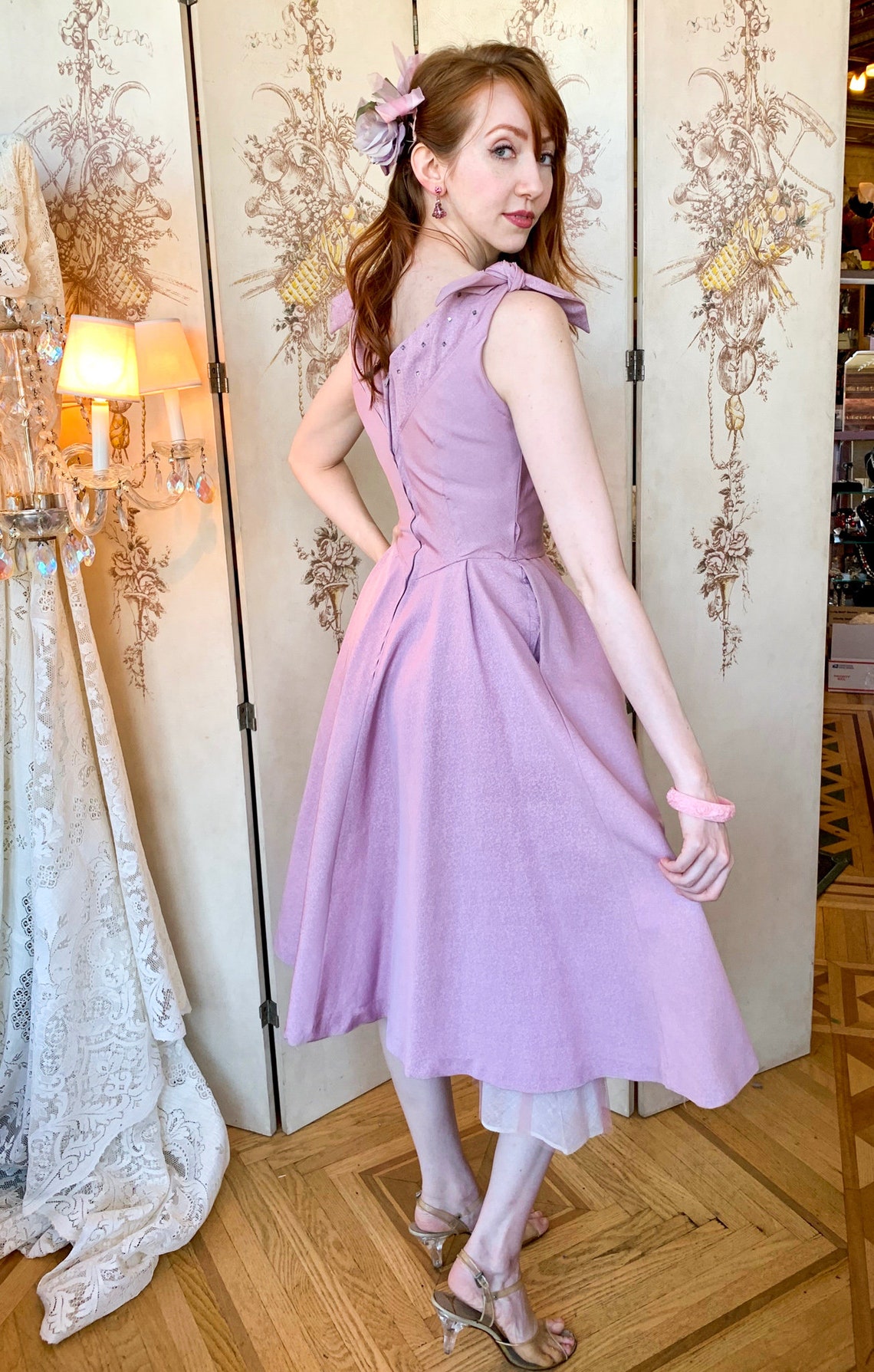 1950s Mauve Cocktail Dress Etsy
