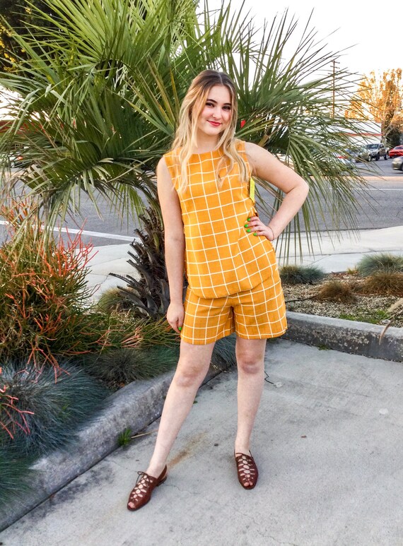 1960’s Mustard Check Pattern Top and Short Set