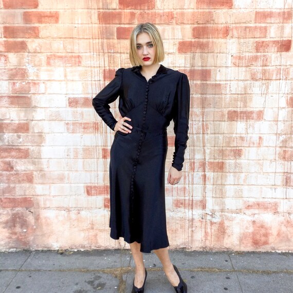 1940’s Black Silk Satin Dress