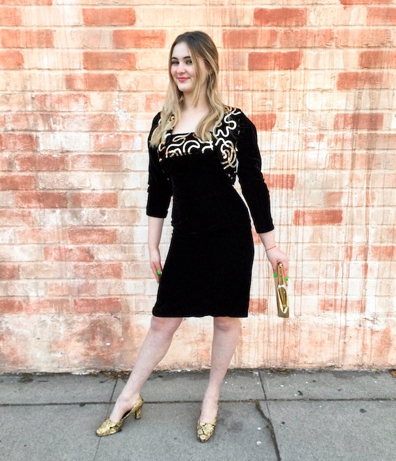 1980’s Black and Gold Sequined Cocktail Dress and 