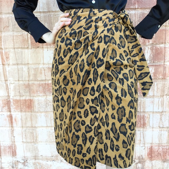 Suede Leopard Print Wrap Skirt