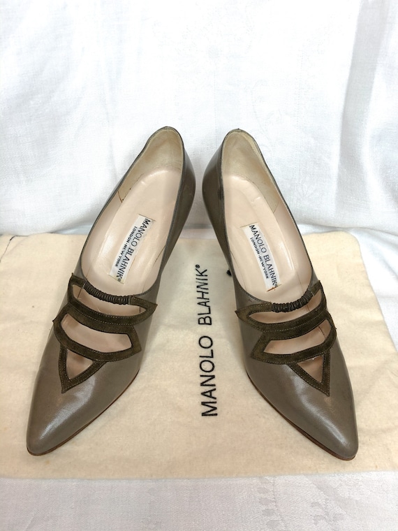 1980's Taupe Leather & Suede Manolo Blahnik Pumps