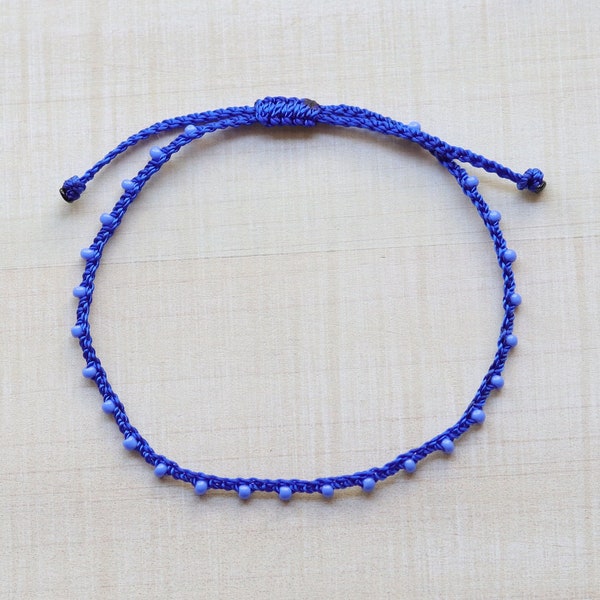 Bead Braided Bracelet in Royal Blue & Periwinkle Blue, Micro Braided, Adjustable Friendship Bracelet, Minimalist