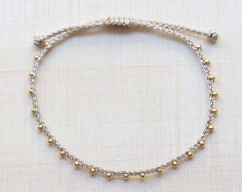 Bead Braided Bracelet in Grey & Gold Beads, Micro Braided, Adjustable Friendship Bracelet, Minimalist, Stacking bracelet
