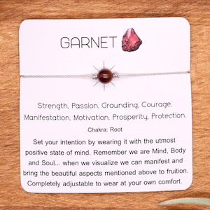 Garnet Dainty and Adjustable Cord Bracelet, Anklet, or Necklace, Gemstone, Minimalist look, Pick your cord color, size and closure style