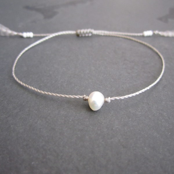 Pearl Thread Bracelet or Anklet, Pick Your Color Cord, Dainty Bracelet, Gift Idea, Minimalist Jewelry, Adjustable Bracelet