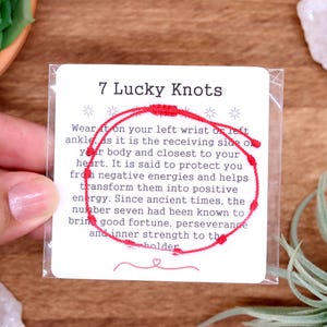 Pulsera o tobillera de cordón de siete nudos de la suerte, protección, pulsera de buena suerte, 7 nudos, elige tu color