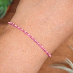 Soft Rose & Pink Luster, Dainty braided Seed Bead Bracelet or Anklet, Adjustable Friendship Bracelet, Minimalist, Micro Braided