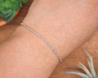 Grey & Gold Beads, Bead Braided, Micro Braided, Adjustable Friendship Bracelet, Minimalist, Lightweight