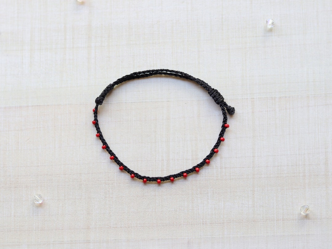 Black & Red,dainty Seed Bead Bracelet or Anklet,micro Braided ...