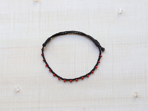 Black & Reddainty Seed Bead Bracelet or Ankletmicro - Etsy