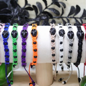 Skull Bracelet, macrame stacking bracelet, Halloween jewelry, many colors available and different sizes