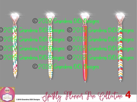 Set Of 4 Sparkly Digital Diamond Top Planner Pens Set 4 Etsy