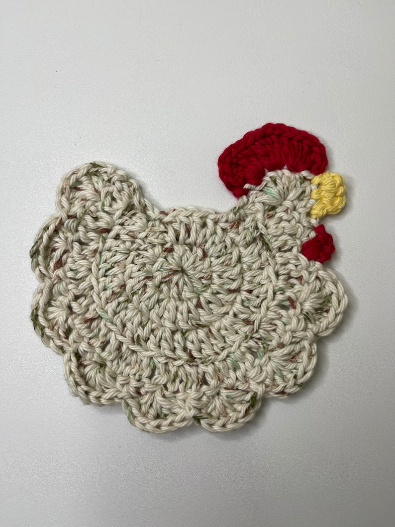 Crochet Chicken Coaster: 100% Cotton, Farmhouse Decor beige brown green
