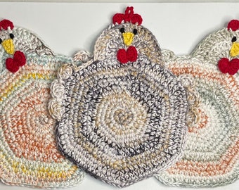 Crocheted Chicken Potholder: 100% Cotton, Double Thick