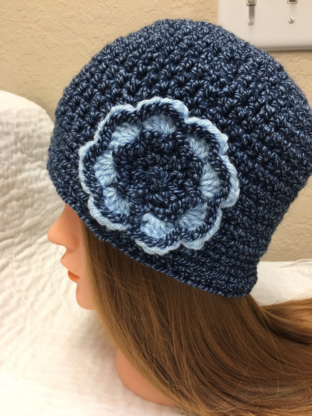 Crochet Beanie Hat With Flower - Etsy