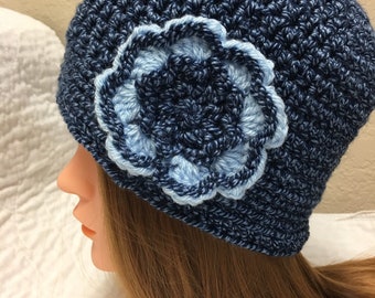 Crochet beanie hat with flower