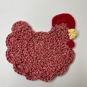 Crochet Chicken Coaster: 100% Cotton, Farmhouse Decor monkey red