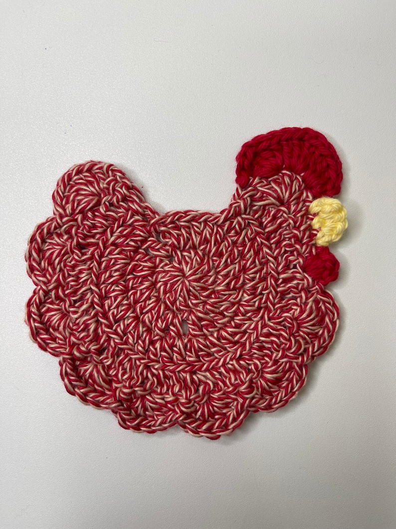 Crochet Chicken Coaster: 100% Cotton, Farmhouse Decor monkey red
