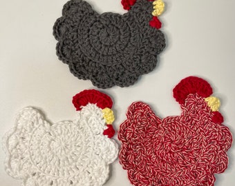 Crochet Chicken Coaster: 100% Cotton, Farmhouse Decor
