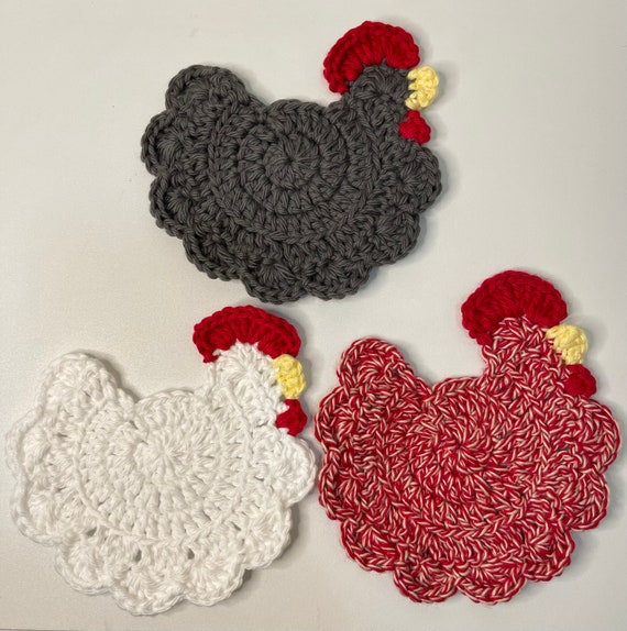 Crochet Chicken Coaster: 100% Cotton, Farmhouse Decor