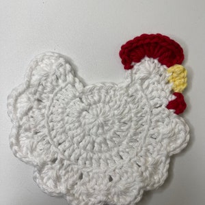 Crochet Chicken Coaster: 100% Cotton, Farmhouse Decor White