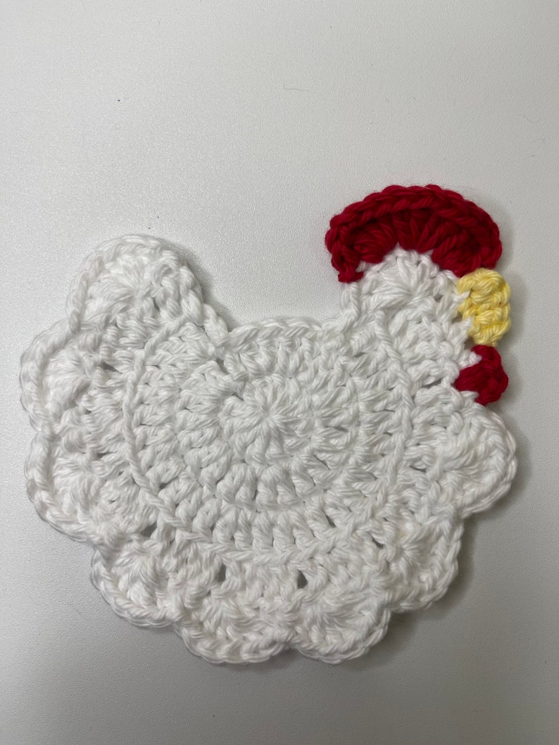 Crochet Chicken Coaster: 100% Cotton, Farmhouse Decor White