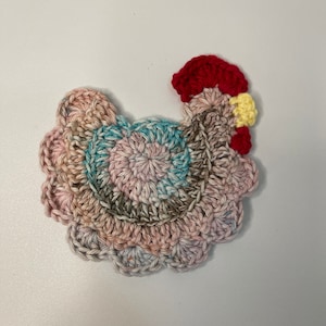 Crochet Chicken Coaster: 100% Cotton, Farmhouse Decor pink and teal