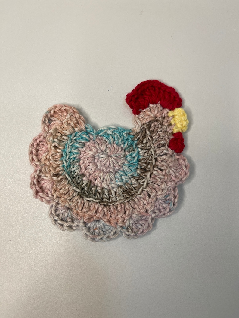 Crochet Chicken Coaster: 100% Cotton, Farmhouse Decor pink and teal