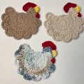 Crochet Chicken Coaster: 100% Cotton, Farmhouse Decor