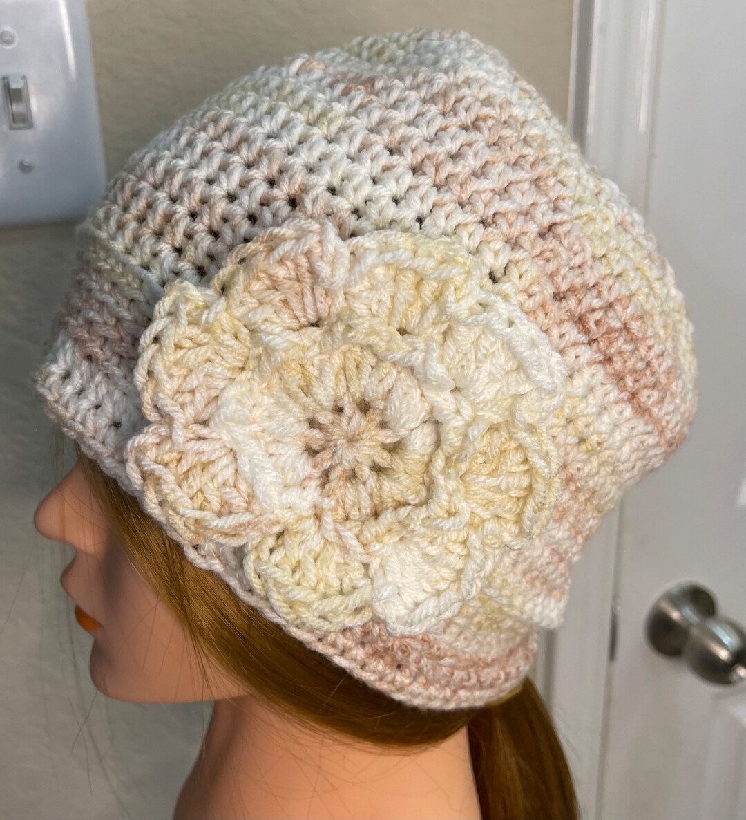 Crochet Beanie Hat With Flower - Etsy
