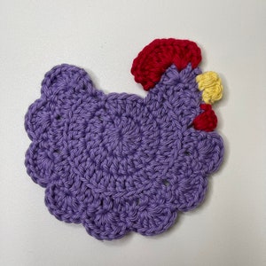 Crochet Chicken Coaster: 100% Cotton, Farmhouse Decor amethyst