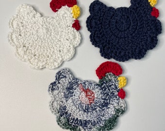 Crochet Chicken Coaster: 100% Cotton, Farmhouse Decor