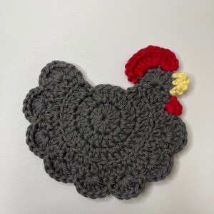 Crochet Chicken Coaster: 100% Cotton, Farmhouse Decor pewter