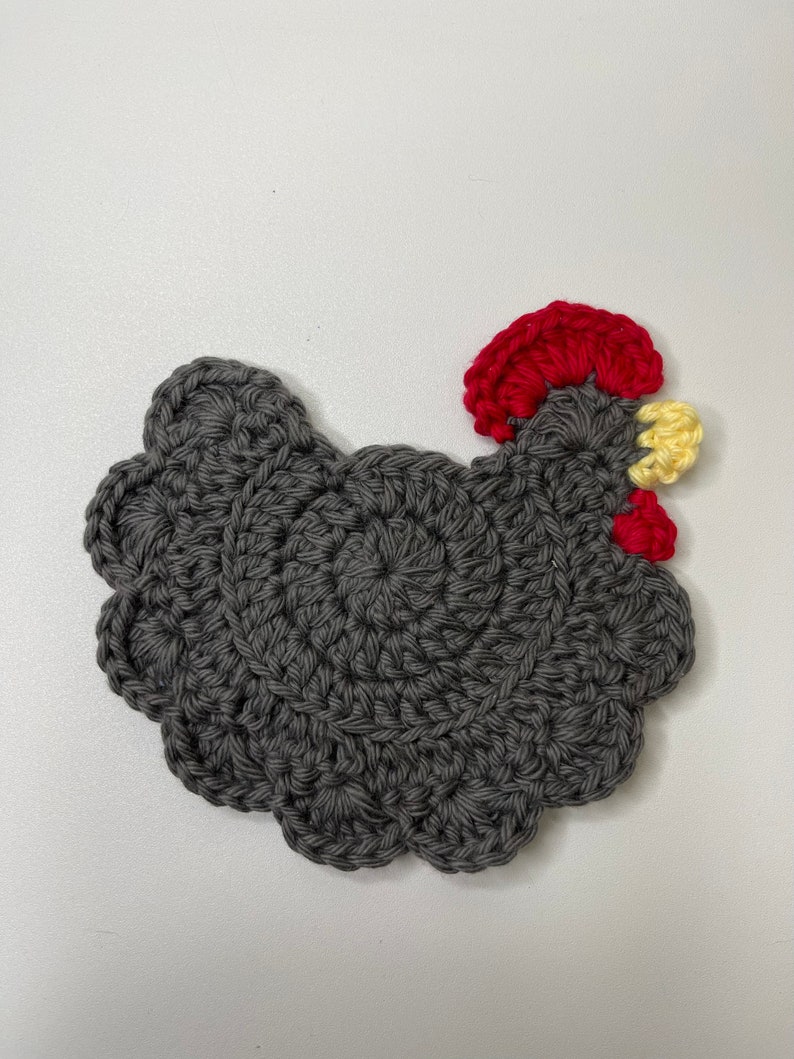 Crochet Chicken Coaster: 100% Cotton, Farmhouse Decor pewter