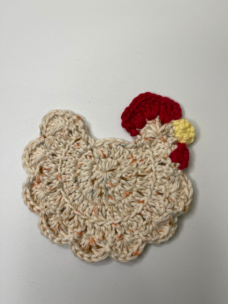 Crochet Chicken Coaster: 100% Cotton, Farmhouse Decor beige brown orange